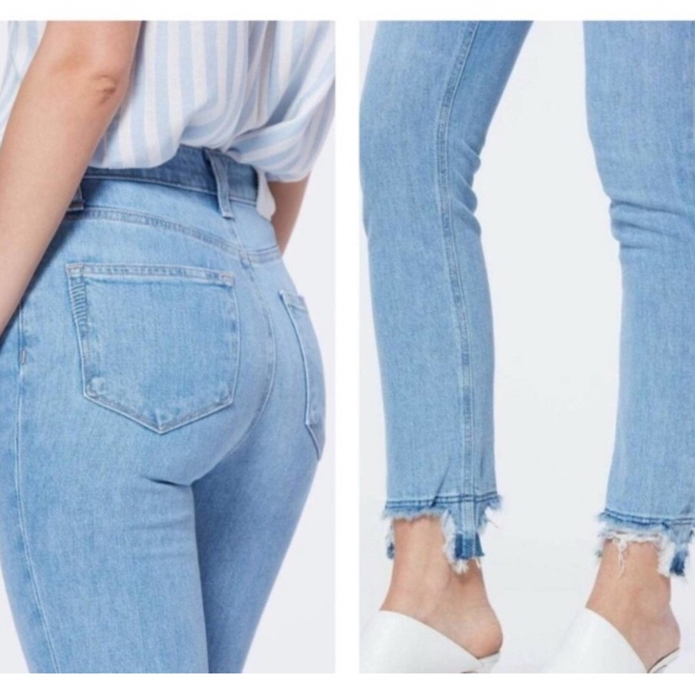 Paige Sarah Slim High Rise Mako Distressed Jeans Size 31 Light Wash - Picture 4 of 14